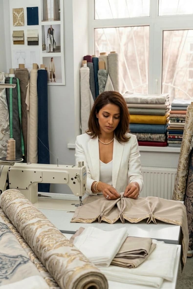 Hand stitching curtain pleats with curtain tape for custom made curtains