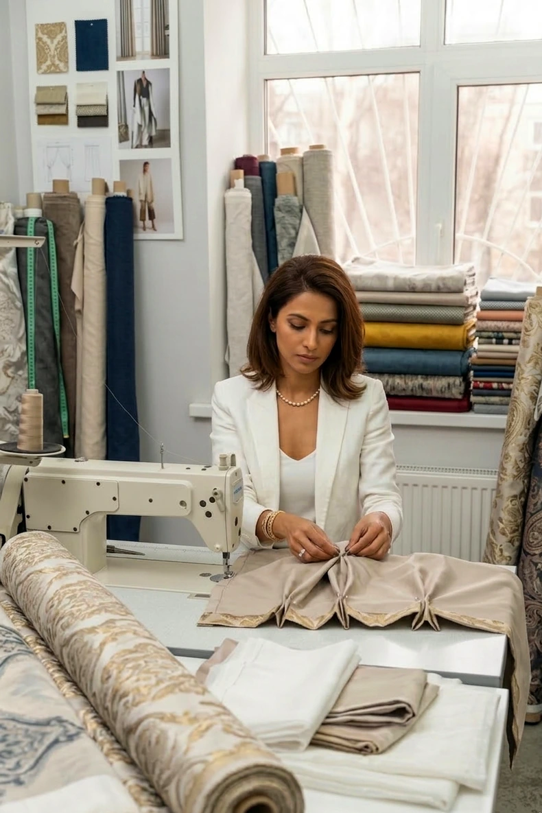 Hand stitching curtain pleats with curtain tape for custom made curtains