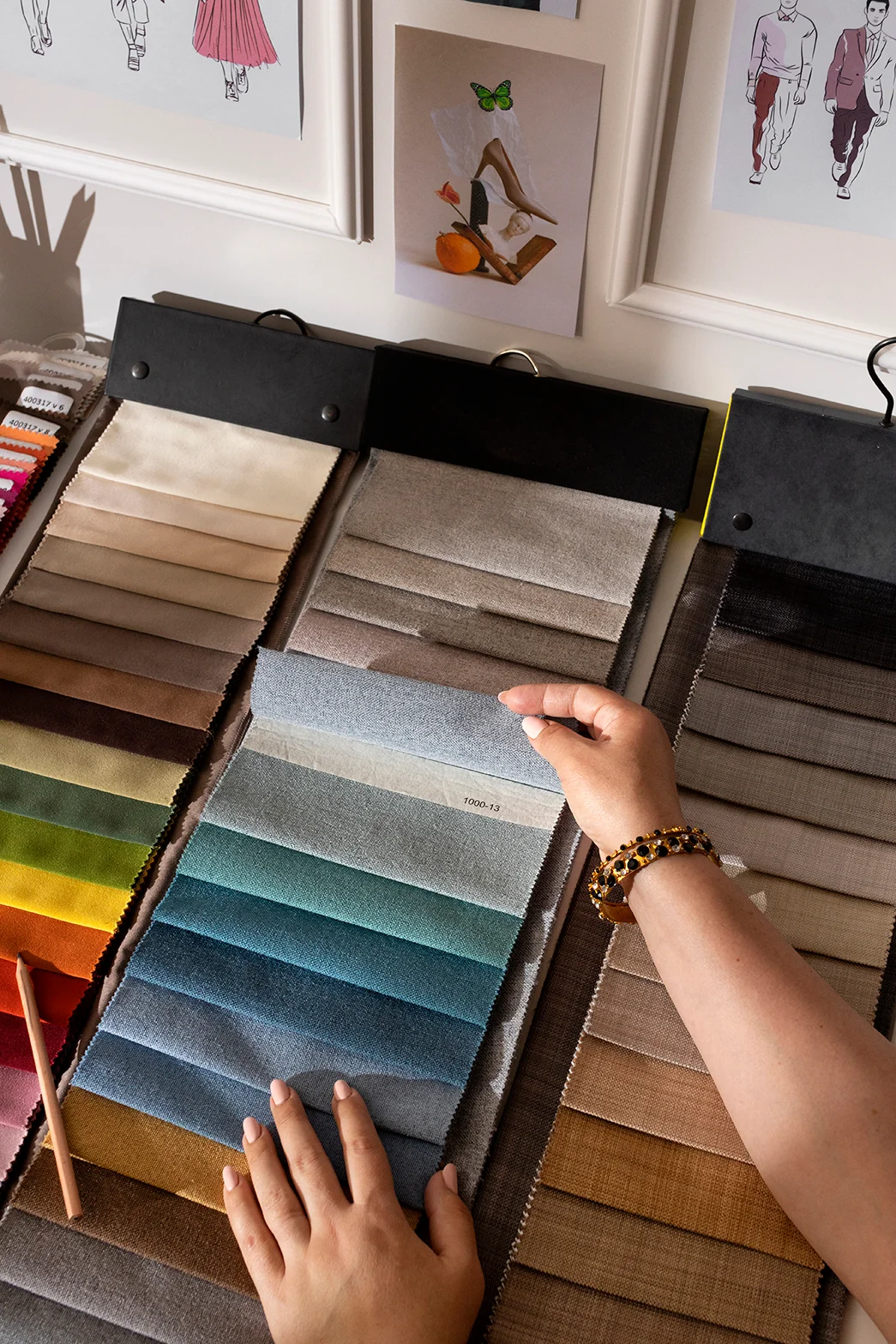 Choosing curtain fabric from multiple textile swatch samples