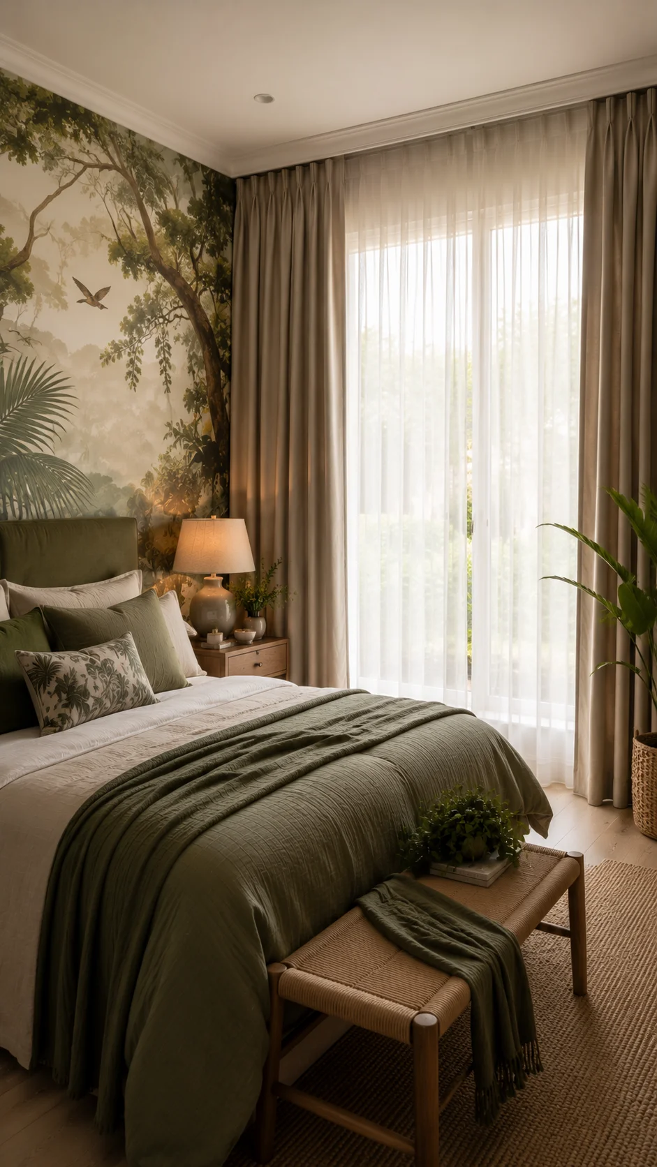 Guest bedroom curtains with calm neutral tones in an Irish home