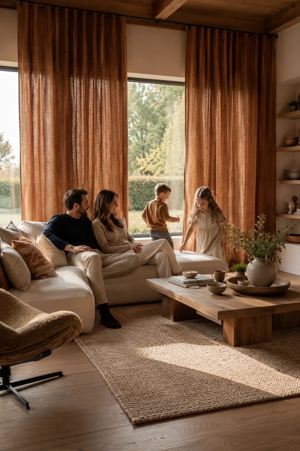 Linen curtains in a coastal Irish home with soft natural light