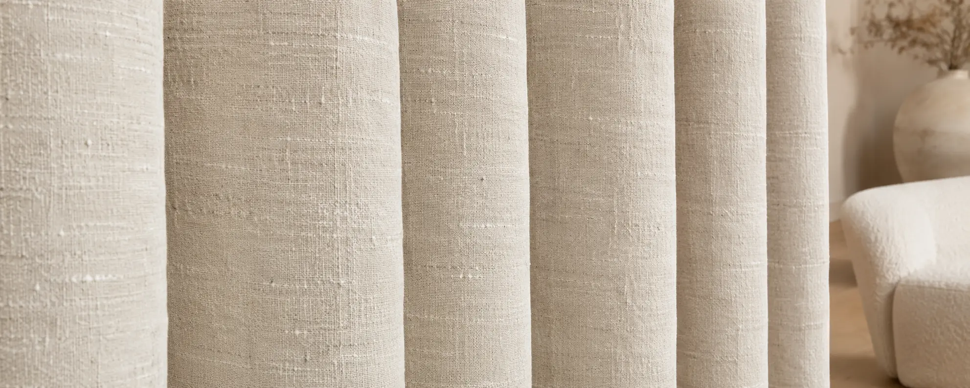 Made to measure linen curtains with natural texture in a Dublin living room