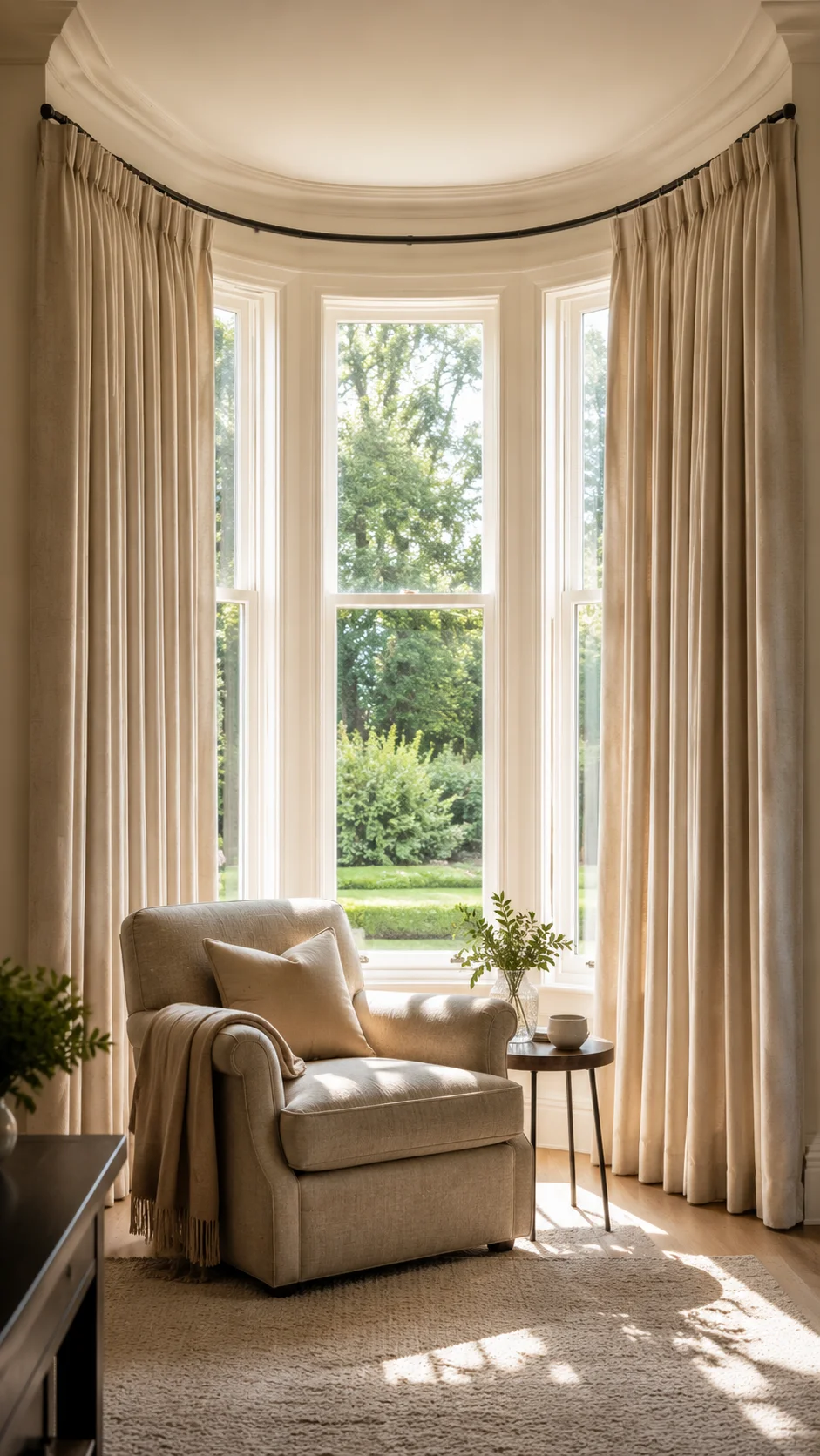 Made to measure bay window curtains in an Irish living room
