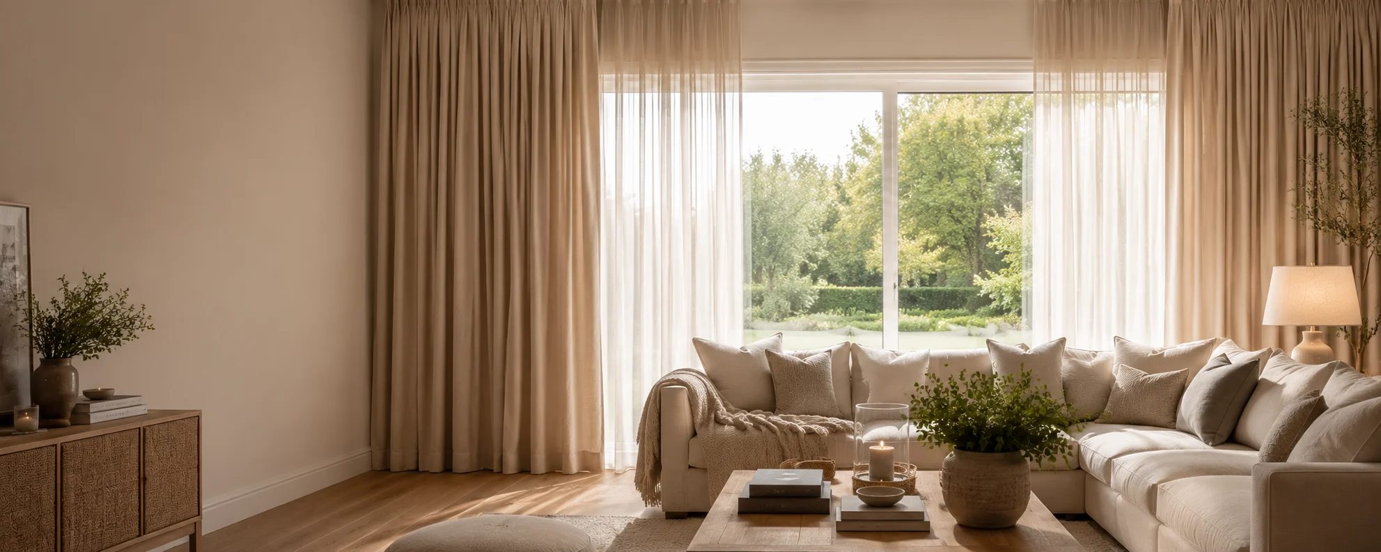 Made to measure living room curtains with full-height drape in a Dublin home