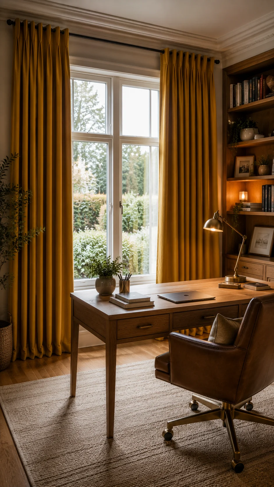 Heat retaining curtains in a home office beside a large window in Dublin