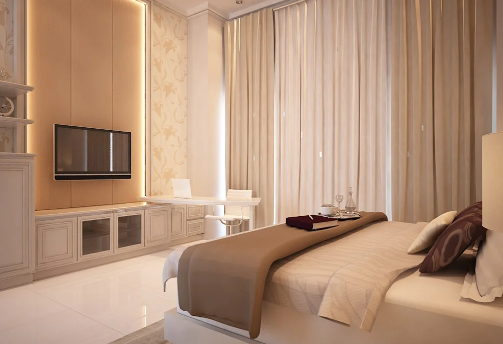 Hotel room with premium curtains
